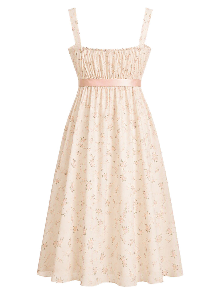 [Prévente] Nuisette Florale avec Nœud à la Taille Rose Brumeux Années 1950