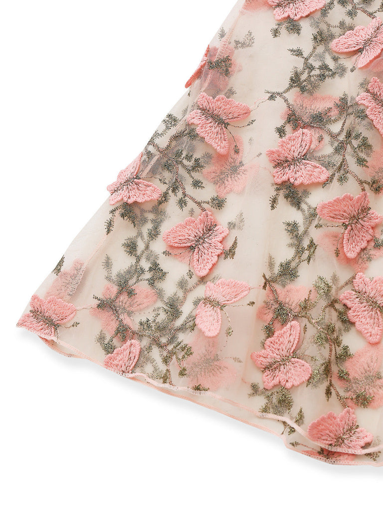 Chemise de Nuit Rose Florale Papillons Bretelles Fines Années 1940 6