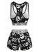 Ensemble pyjama noir avec short à motifs crânes, os et cœurs Années 1940
