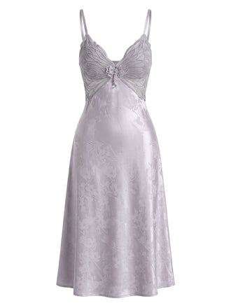 Chemise de Nuit Violette Satin Florale Papillon Dentelle Années 1940