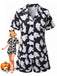 Pyjama Noir Halloween Imprimé Fantôme Chemise & Short Années 1950