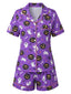 Pyjama violet d’Halloween à fantômes et citrouilles avec short années 1950