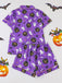 Ensemble pyjama violet d’Halloween à fantômes et citrouilles avec short années 1950
