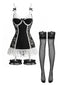 Ensemble lingerie de nuit noir en dentelle avec porte-jarretelles Années 1980