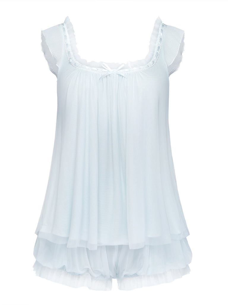 Ensemble pyjama caraco à manches flottantes et volants années 1930 - 1