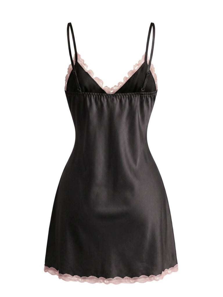 Sleepwear Satin Dentelle Trim Slip Nightgown Années 1930