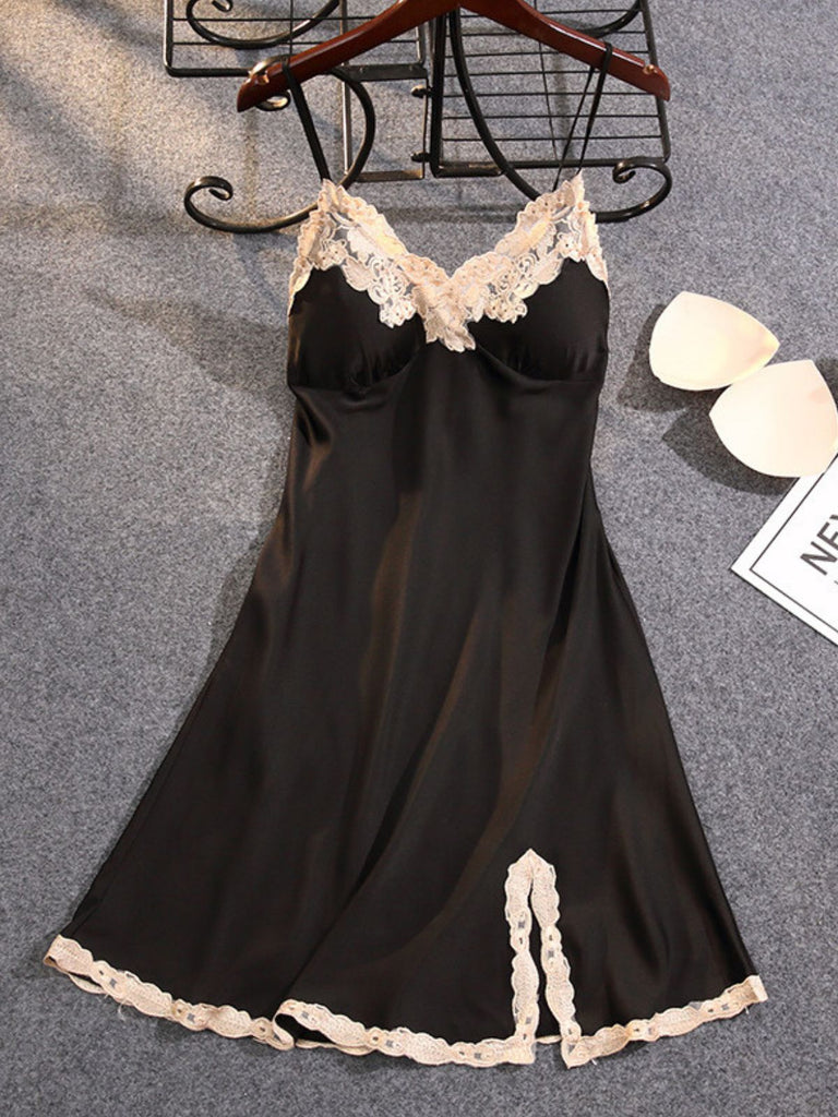 Sleepwear Satin Dentelle Trim Slip Nightgown Années 1930