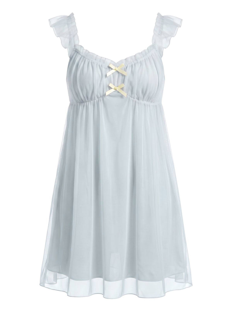 Nuisette babydoll résille volants et nœud années 1950