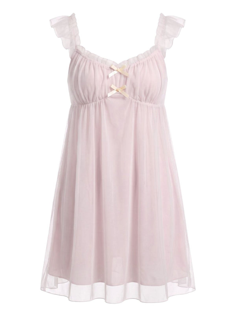 Chemise de Nuit Babydoll Mesh à Volants Nœud Années 1950 7