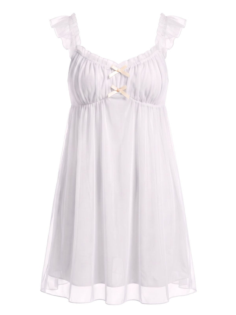 Chemise de Nuit Babydoll Mesh à Volants Nœud Années 1950 9