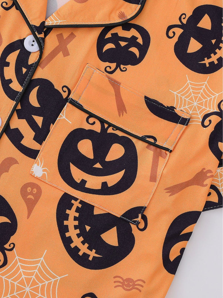 Ensemble pyjama court d’Halloween à imprimé citrouilles années 1940