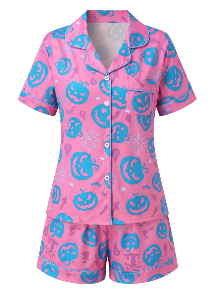 Ensemble pyjama court d’Halloween à imprimé citrouilles années 1940