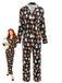 Ensemble pyjama multicolore d’Halloween à fantômes et manches longues années 1940