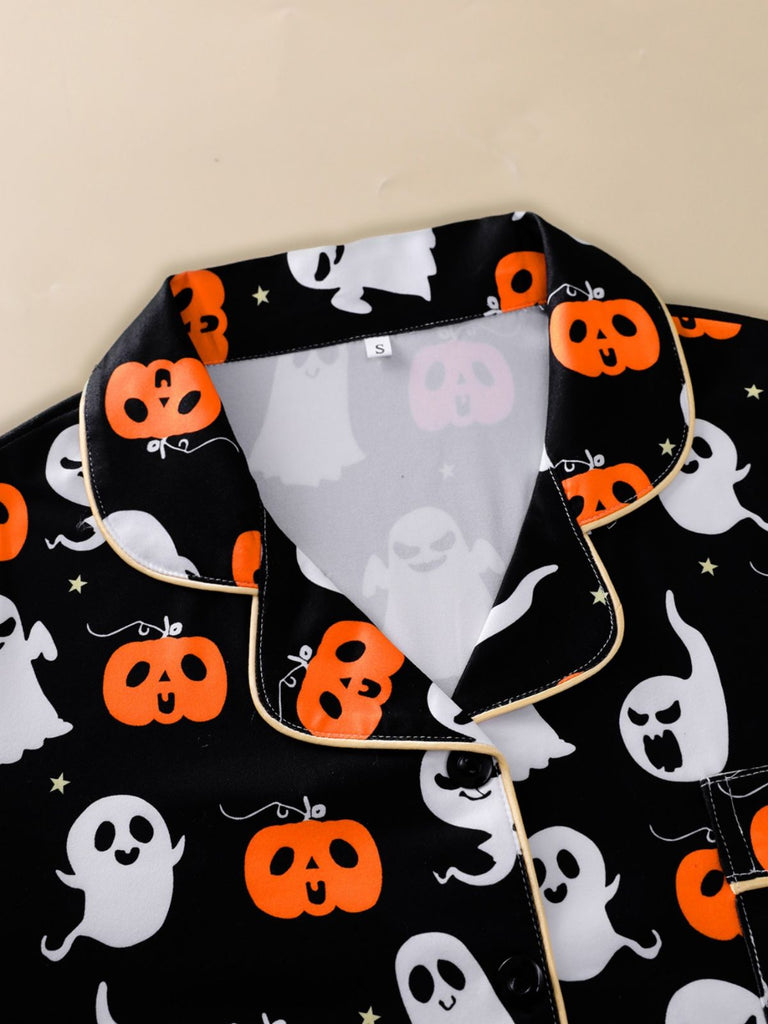 Ensemble pyjama multicolore d’Halloween à fantômes et manches longues années 1940
