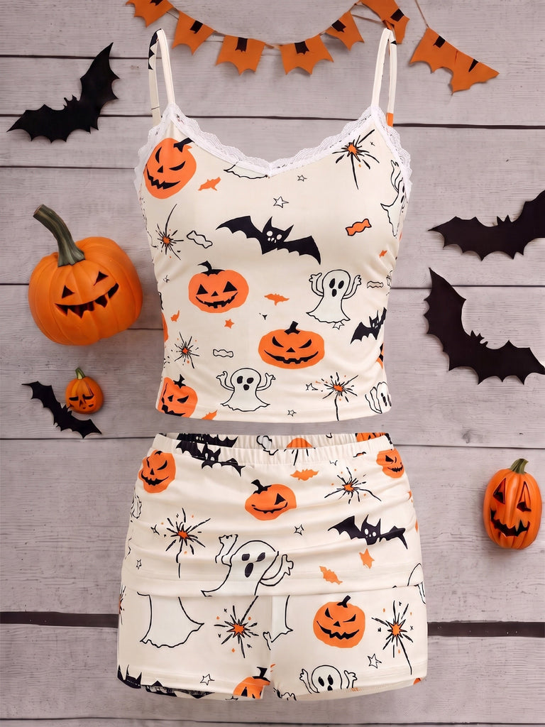 Ensemble pyjama d’Halloween à citrouilles et fantômes avec jupe superposée