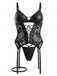 Ensemble lingerie noir en similicuir et dentelle avec porte-jarretelles années 1960 - 1