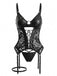 Ensemble lingerie noir en similicuir et dentelle avec porte-jarretelles années 1960