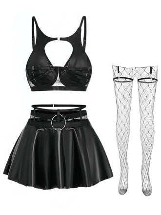 Ensemble lingerie sexy noir à bretelles et découpes années 1950