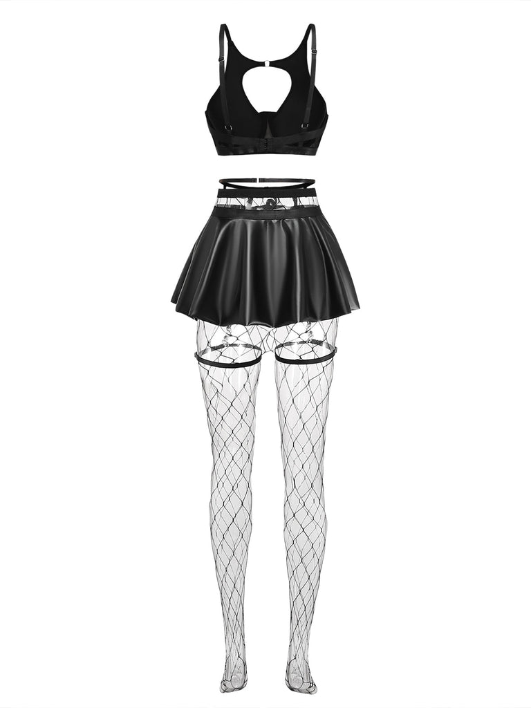 Ensemble lingerie sexy noir à bretelles et découpes années 1950