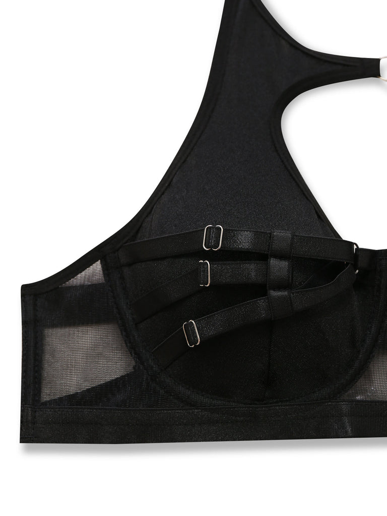 Ensemble lingerie sexy noir à bretelles et découpes années 1950