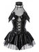 Nuisette en cuir et tulle à ailes de chauve-souris, dos nu et laçage années 1960