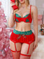 Ensemble lingerie rouge de Noël en dentelle avec porte-jarretelles Années 1950