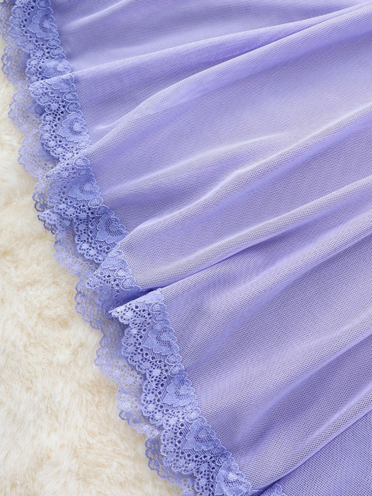 Ensemble nuisette en dentelle à bretelles et tulle transparent années 1950 - 7