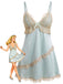 Nuisette Babydoll en satin à col V et bordure dentelle années 1950