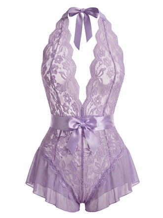 Lingerie transparente en satin et dentelle à nœud et fines bretelles années 1930