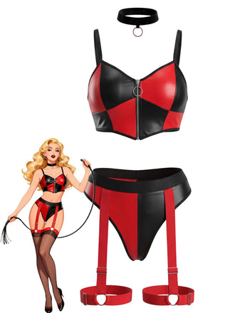 Ensemble lingerie costume de reine noir et rouge années 1950
