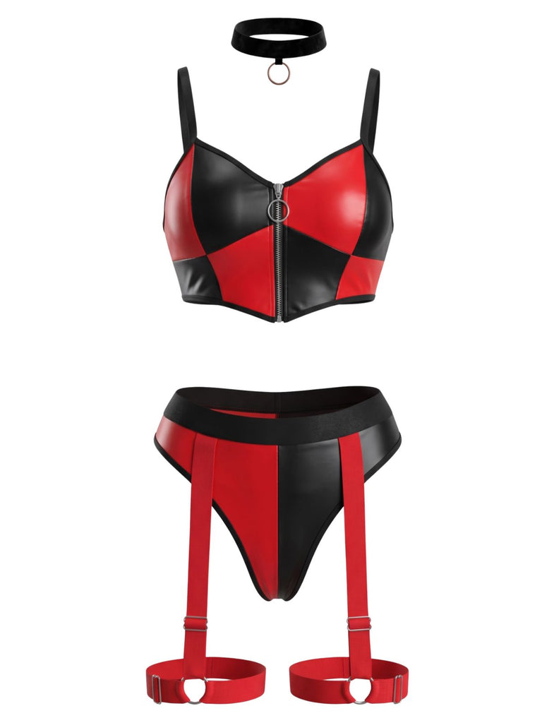 Ensemble lingerie costume de reine noir et rouge années 1950