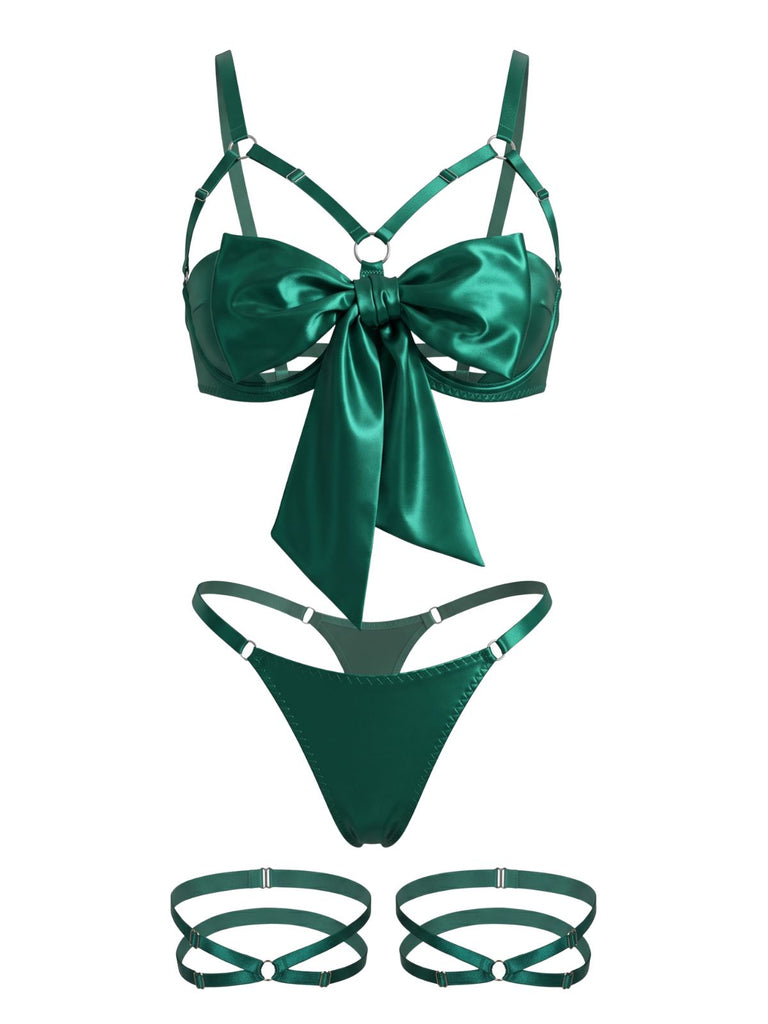 Ensemble lingerie vert à découpes, nœud et fines bretelles années 1930 - 1