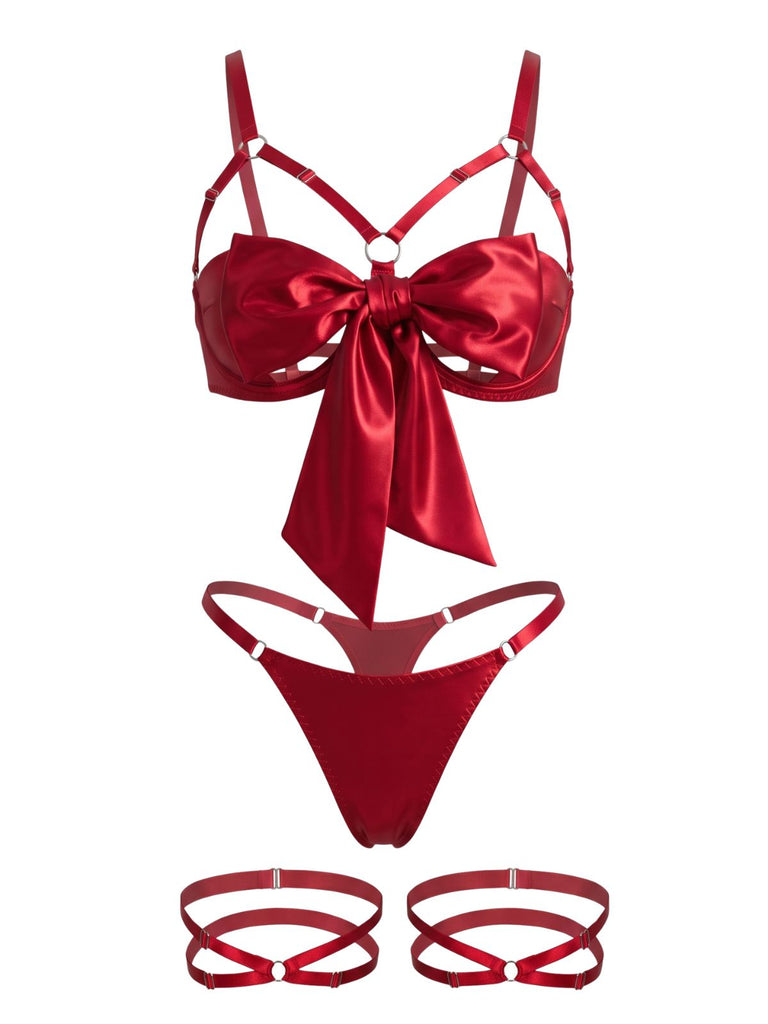 Ensemble lingerie vert à découpes, nœud et fines bretelles années 1930 - 11
