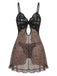 Nuisette noire en dentelle à motif léopard et col V années 1950 - 3