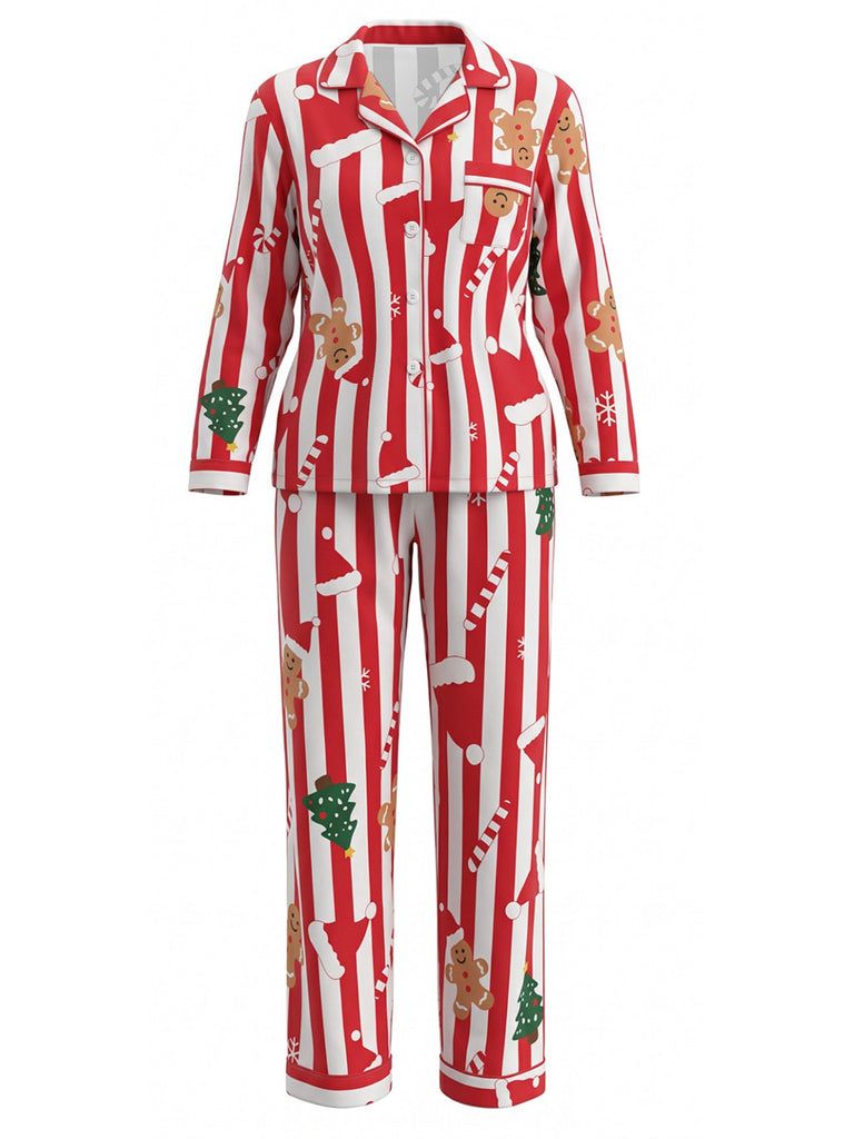 Ensemble de pyjama Noël pain d’épices rayures années 1950