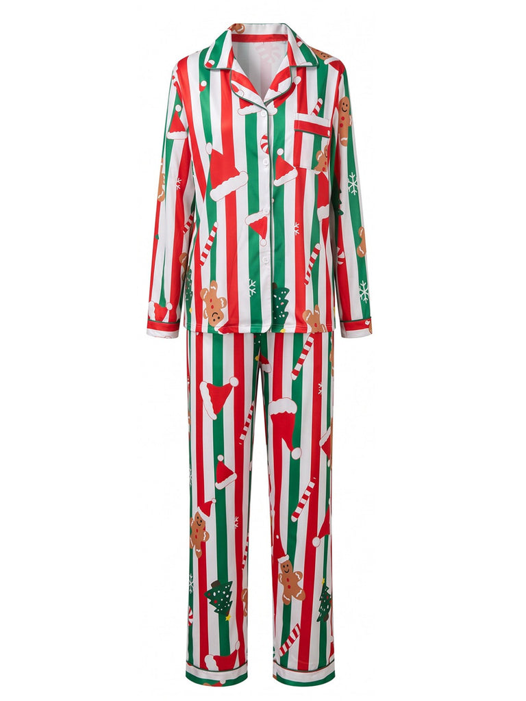 Ensemble de pyjama Noël pain d’épices rayures années 1950