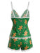 Ensemble de pyjama caraco motif Noël finitions dentelle années 1950