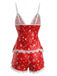 Ensemble de pyjama caraco motif Noël finitions dentelle années 1950