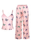 2PCS Pyjama rose à col en V et bretelles papillon des années 1950