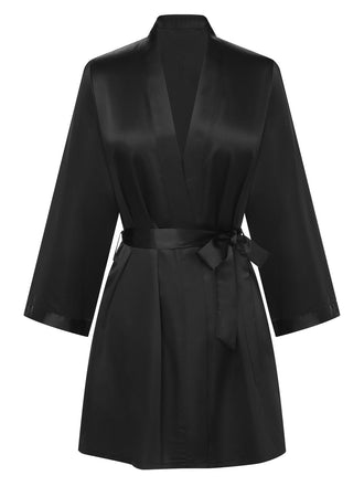 Peignoirs courts en faux satin noire des années 1970