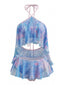 Ensemble tankini bleu ciel dégradé volants et dos nu années 80