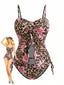 Ensemble Tankini Marron Léopard Floral Années 1940