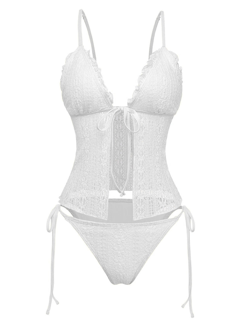 Bikini en dentelle blanche double couche des années 1940