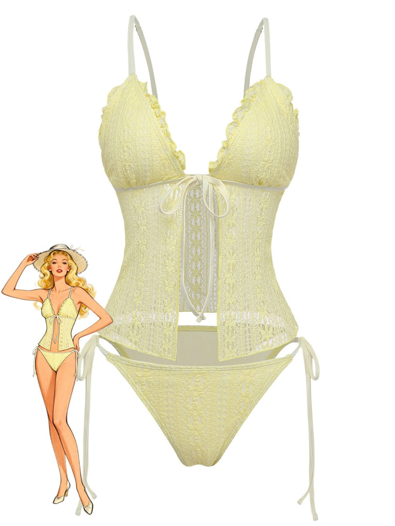 Modèle de bikini en dentelle tricotée double couche des années 1940