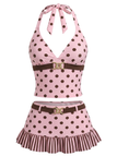 Ensemble Tankini Dos Nu à Pois Rose années 50