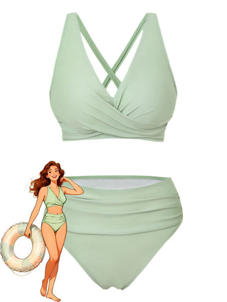 Bikini vintage à bretelles croisées et bas taille haute, style rétro années 50