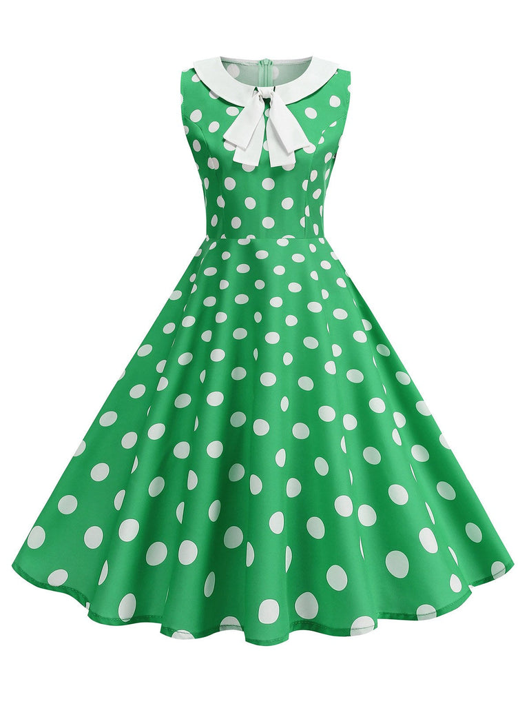 Robe sans manches à pois et col Claudine années 1950