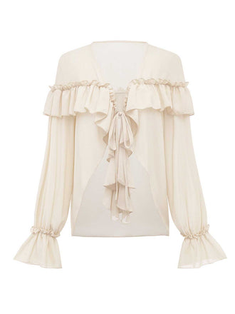 Chemisier style bohème uni à volants en cascad années 1970