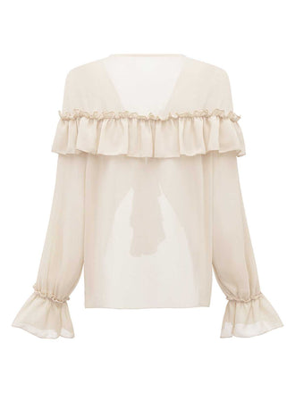 Chemisier style bohème uni à volants en cascad années 1970