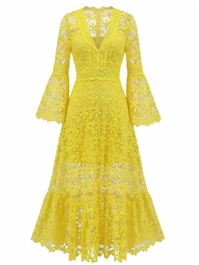 Robe Longue Évasée en Dentelle Dos Nu Unie années '30 6